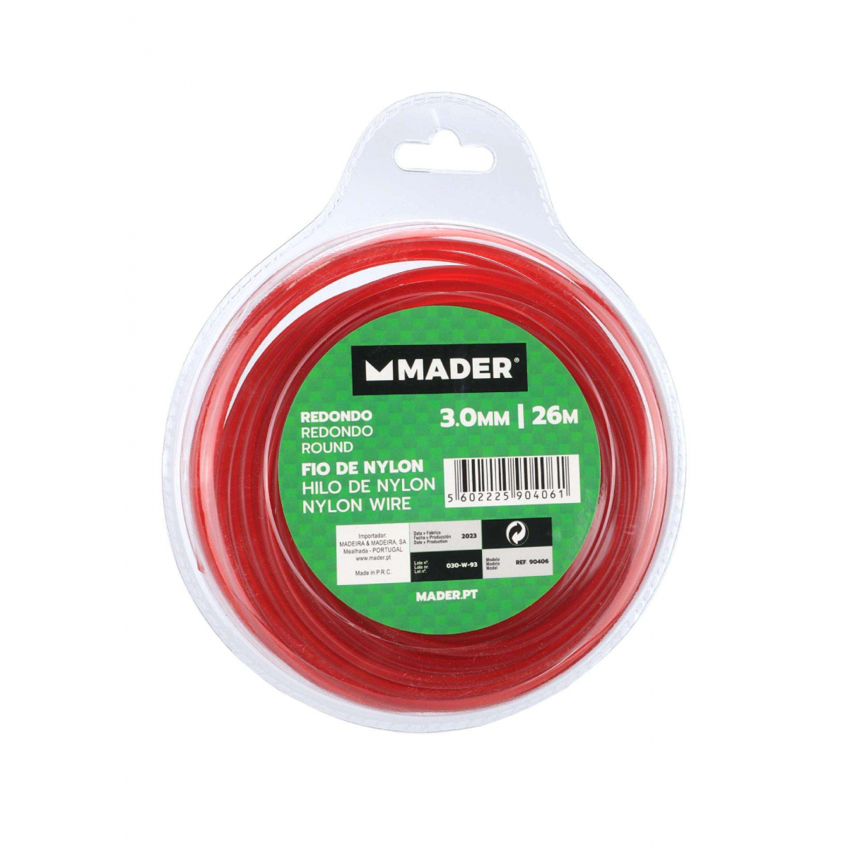 Fio de Nylon, Redondo, 3mm, 26m refª 90406 MADER - 90406 - Ferramentaspro