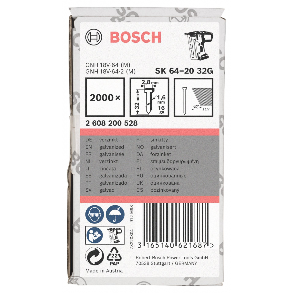 Bosch Stauchkopfnagel SK64-20 38G 38 mm Verzinkt 2000 Stück kaufen bei