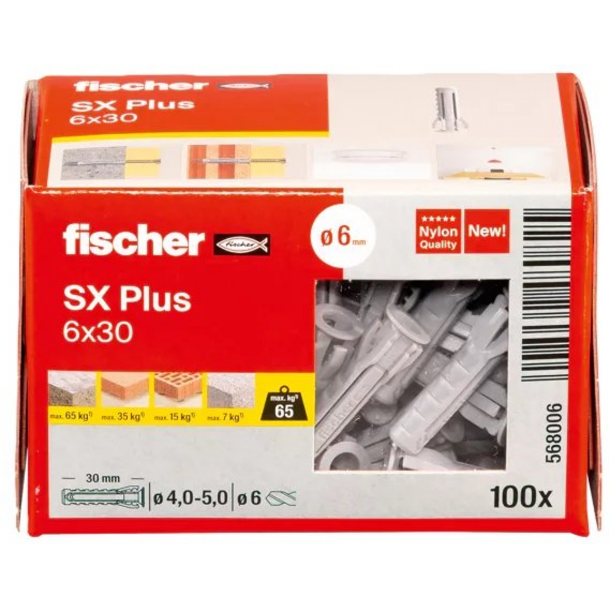 Bucha 6mm SX Plus 100uni Ref 568006 Fischer 568006 Ferramentaspro bucha-6mm-sx-plus-100uni-ref-568006-fischer-568006-ferramentaspro