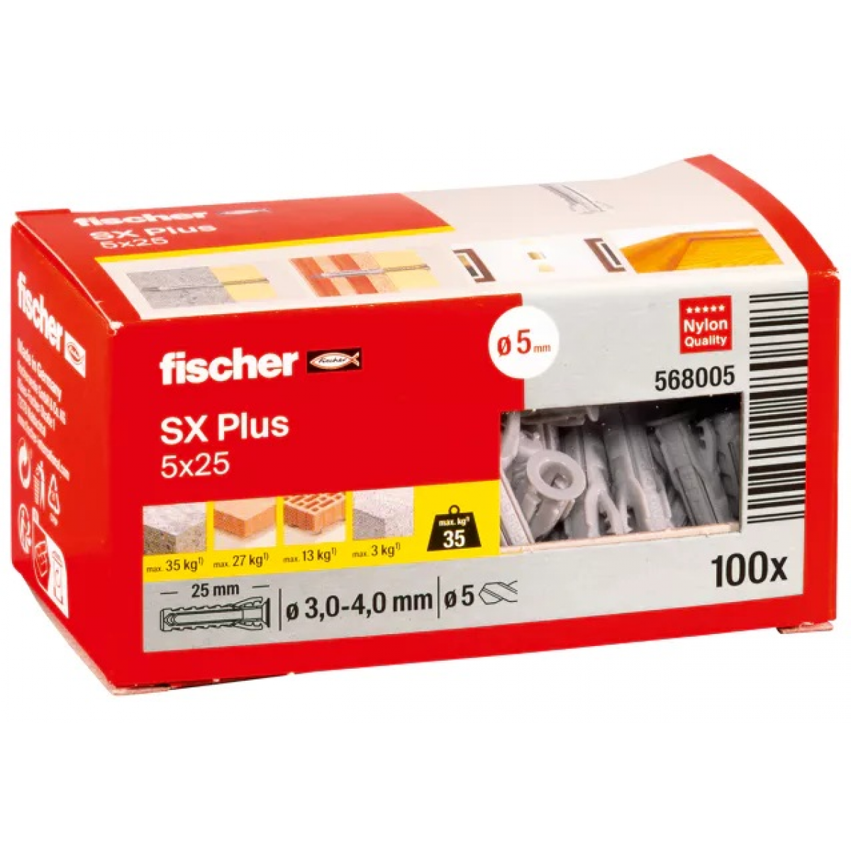 Bucha 5mm SX Plus 100uni Ref 568005 Fischer 568005 Ferramentaspro bucha-5mm-sx-plus-100uni-ref-568005-fischer-568005-ferramentaspro
