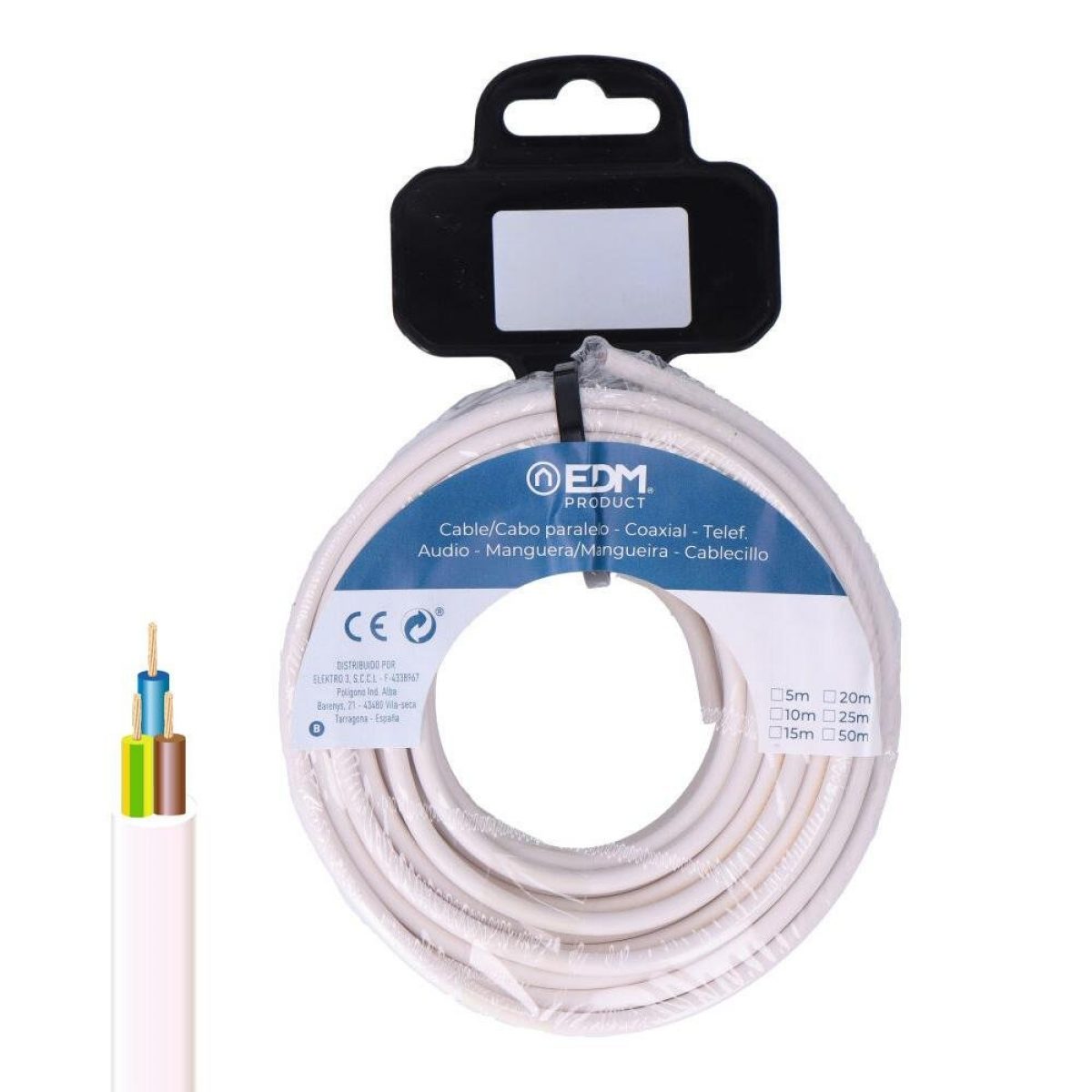 Rolo de cabo redondo 3x2,5mm branco 25m refª 28155 EDM - E28155 ...